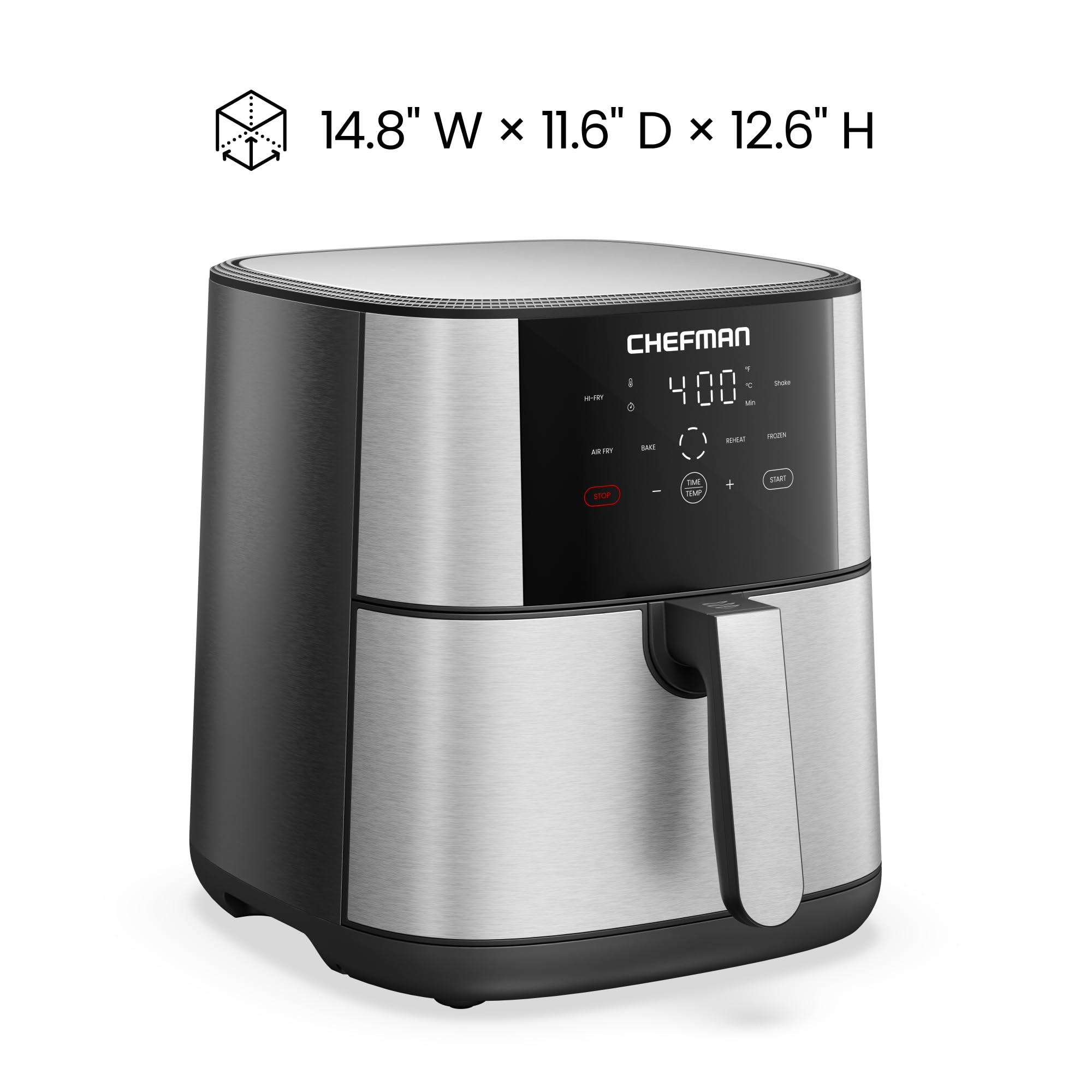 Chefman automatic shake alert helps even crisp during cooking.