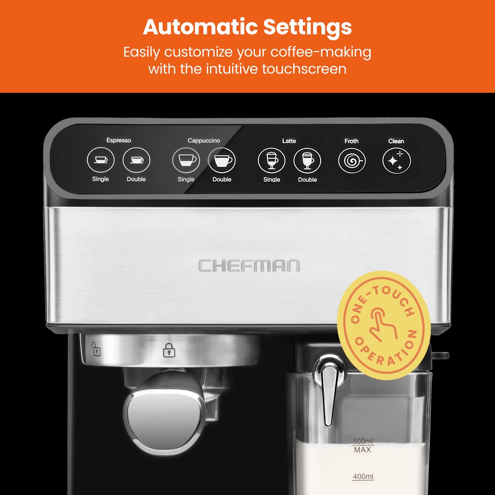 Chefman xl 1.8-liter water reservoir reduces refills during busy mornings.