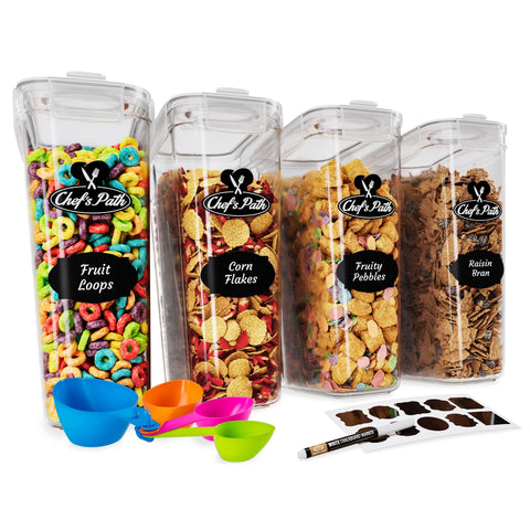 Chef's Path 4L cereal container front view with airtight seal for long-lasting crunch.