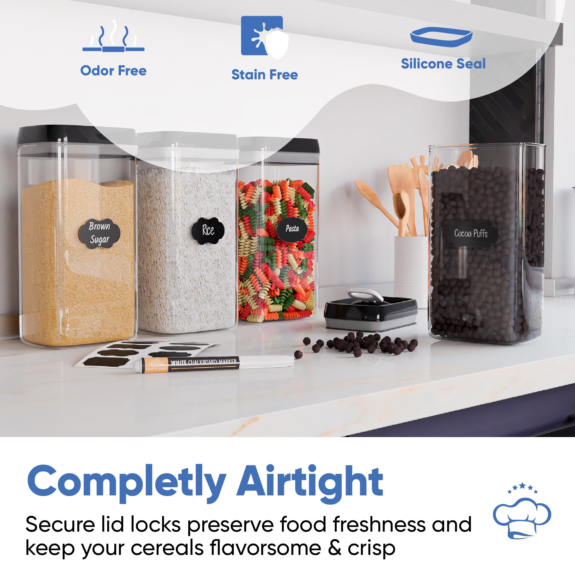 Chef's Path chalkboard marker and labels help you clearly identify contents.