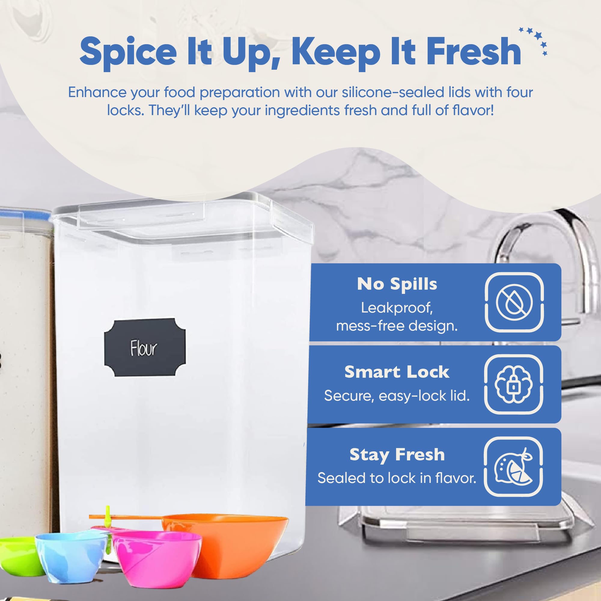 Chef's Path 6.5L capacity canisters suit bulk flour, rice, and dry goods storage.