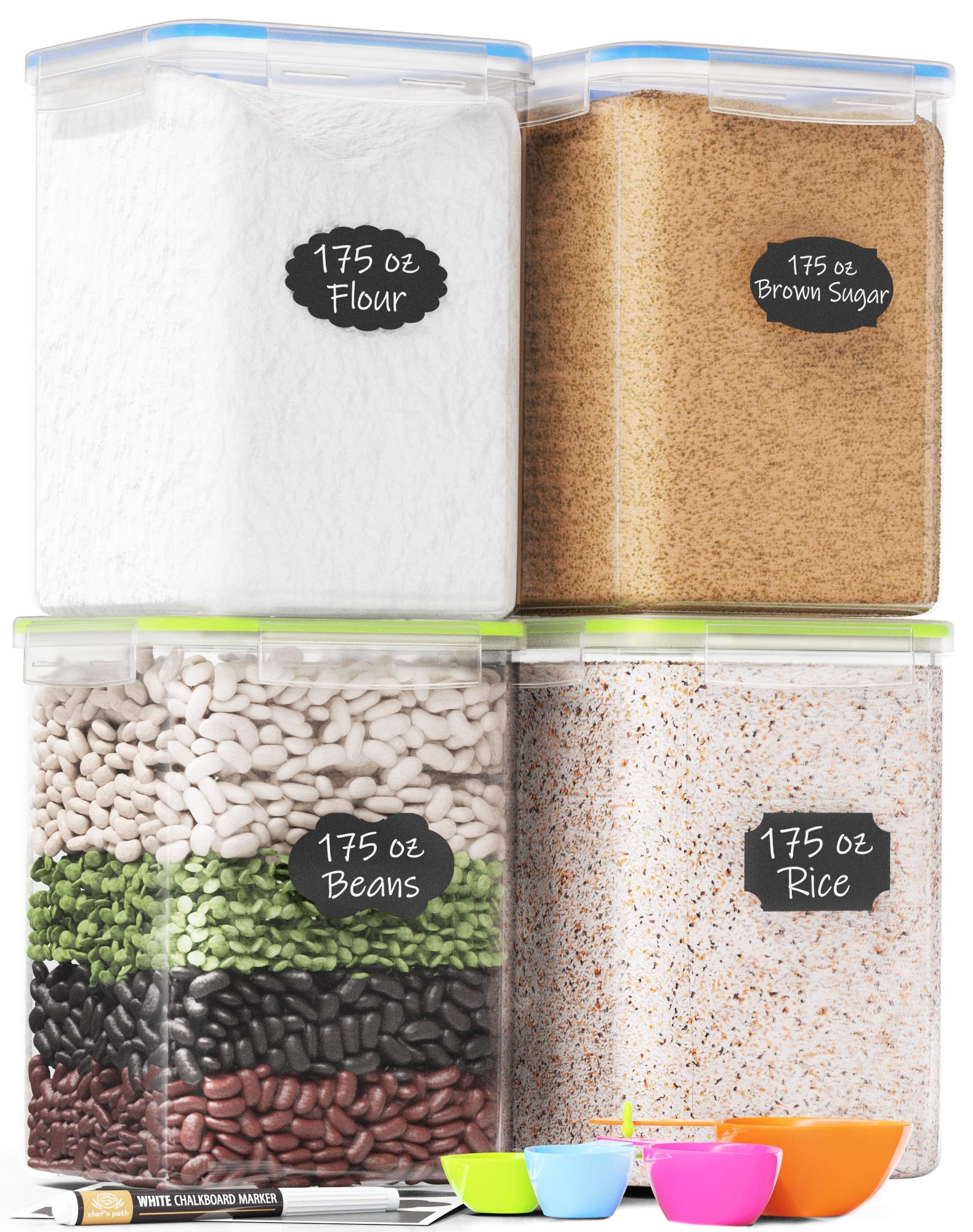 Chef's Path four extra-large airtight containers arranged for pantry organization.