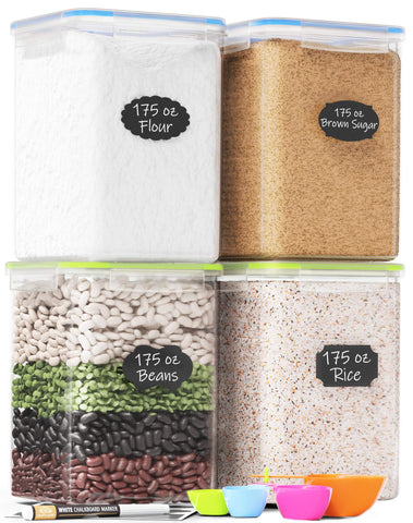 Chef's Path four extra-large airtight containers arranged for pantry organization.