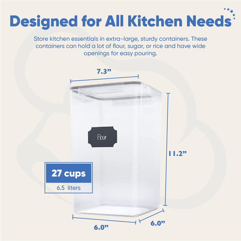 Chef's Path measuring cups, labels, and chalkboard marker included for efficient labeling.