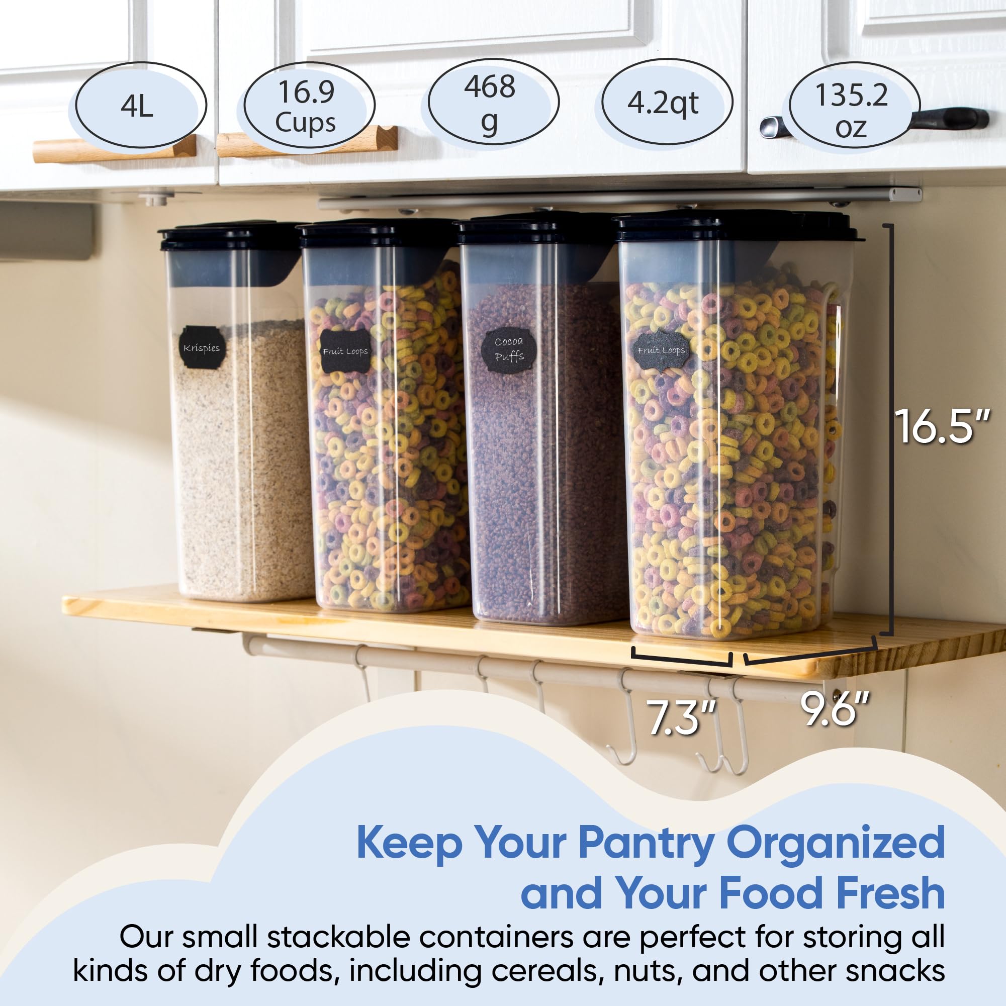 Chefs Path pantry organization solution for cereal, flour, sugar.