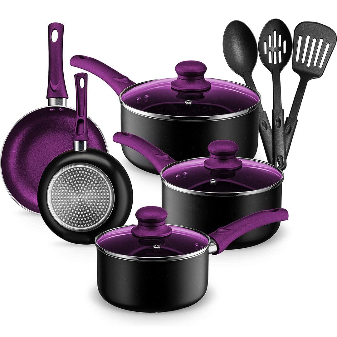 Chef's Star 11-piece purple cookware set shown, versatile for everyday cooking