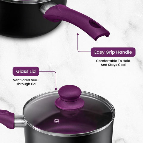 Chef's Star 2qt purple saucepan with lid perfect for simmering sauces