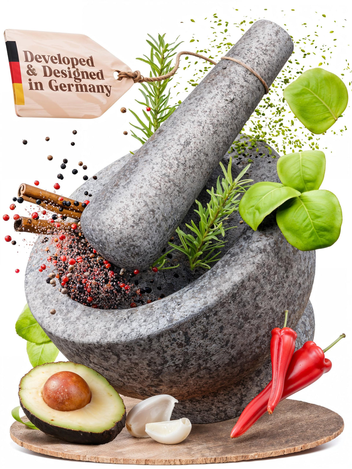 ChefSofi 1.5 cup mortar and pestle top view for quick herb grinding.