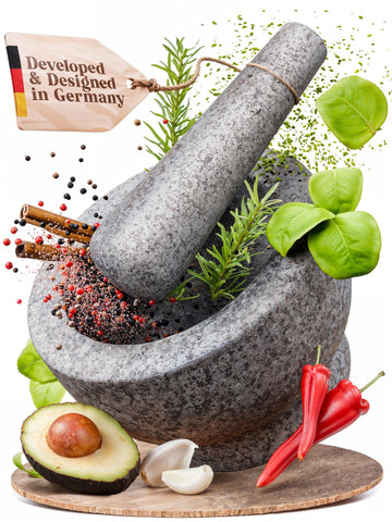 ChefSofi 1.5 cup mortar and pestle top view for quick herb grinding.