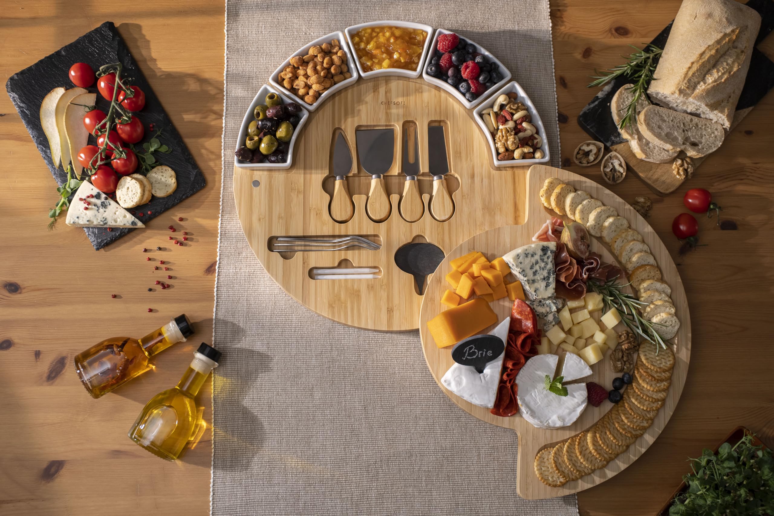 ChefSofi ceramic bowls keep sides neatly organized on the board.
