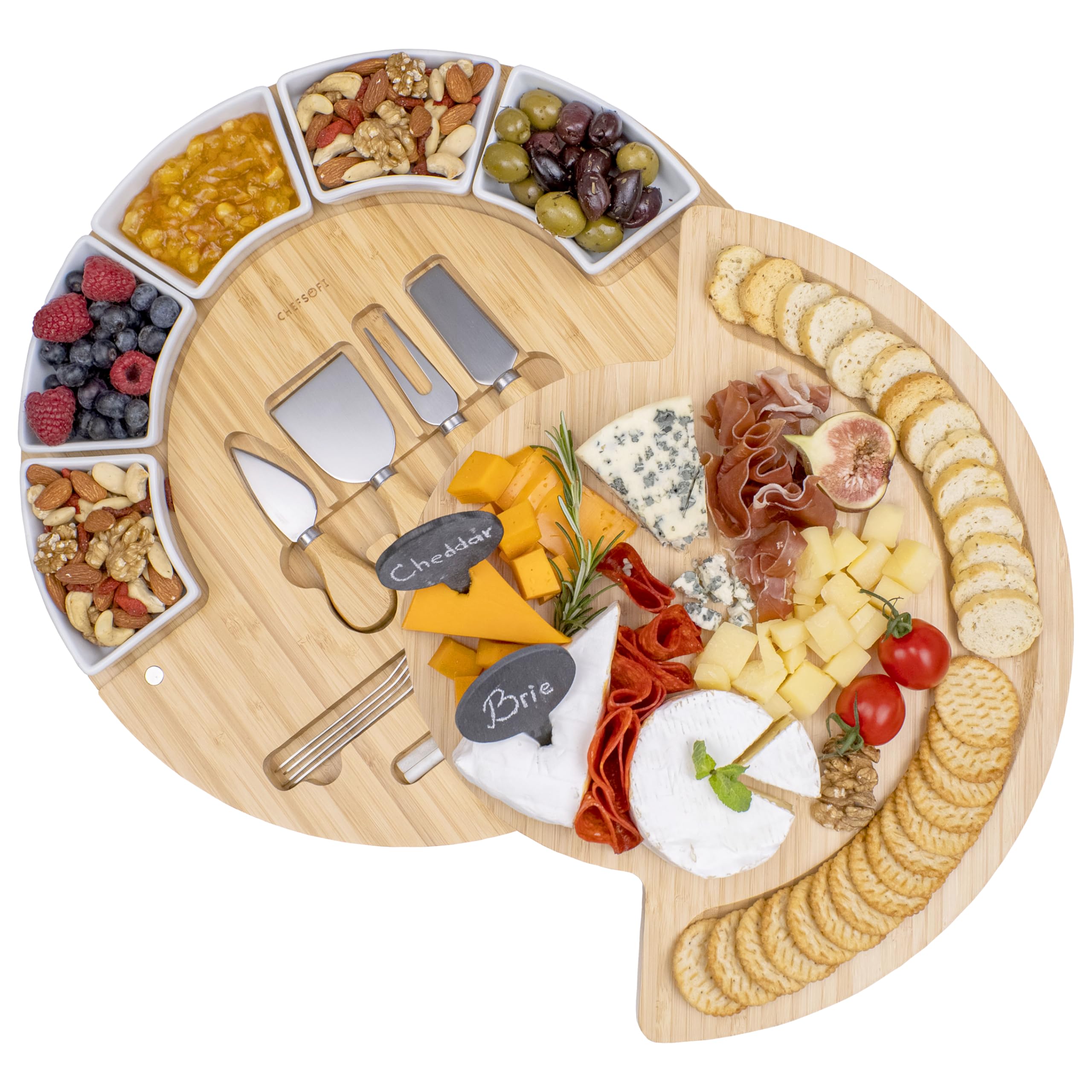 ChefSofi 16-inch bamboo cheese board for elegant entertaining.