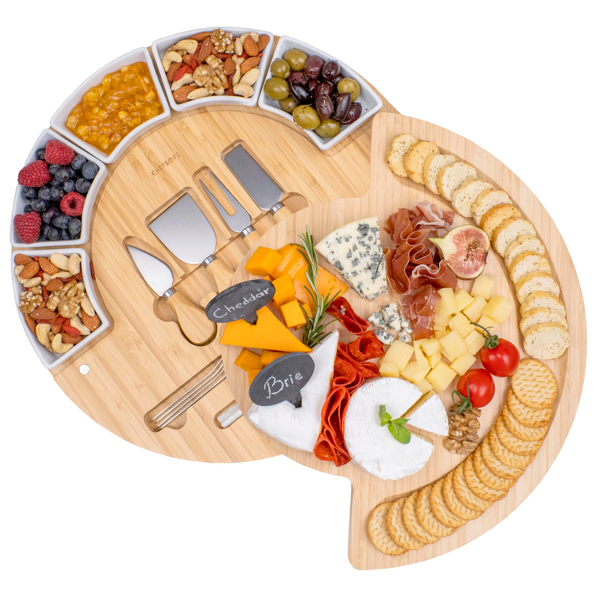 ChefSofi 16-inch bamboo cheese board for elegant entertaining.