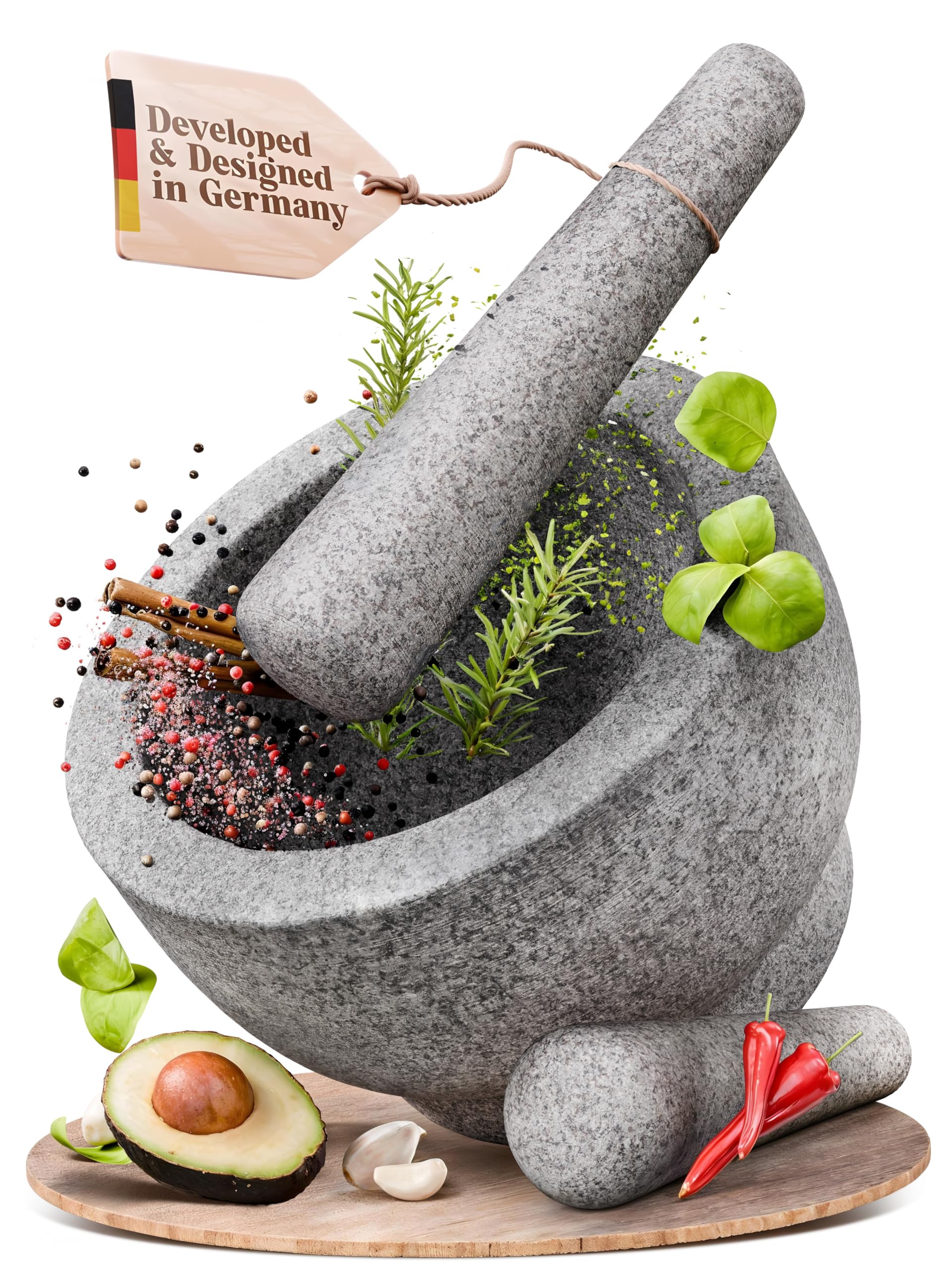 ChefSofi extra-large mortar and pestle set ready for large batch prep.