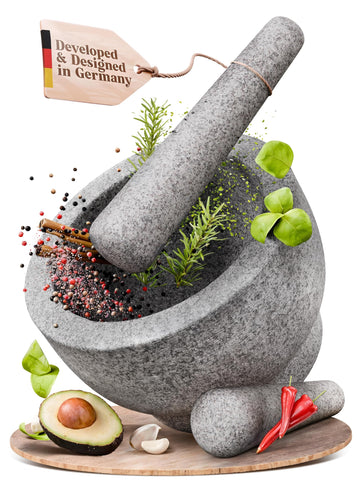 ChefSofi extra-large mortar and pestle set ready for large batch prep.