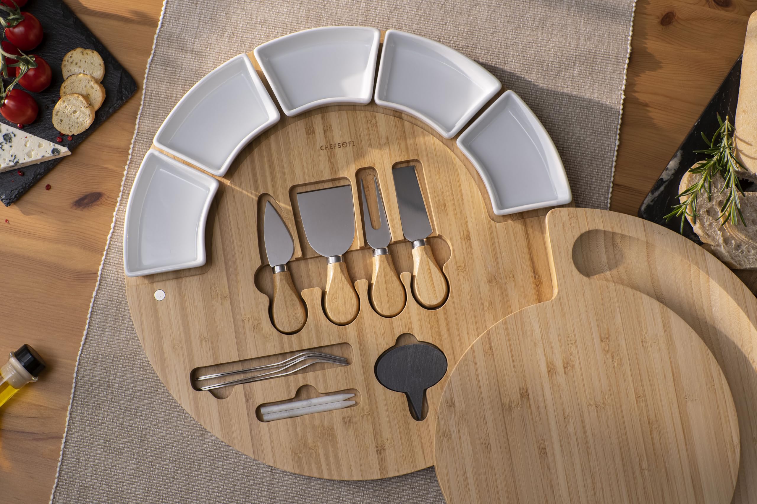 ChefSofi wide surface offers ample space for cheeses and crackers.