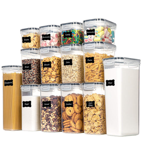 CHEFSTORY airtight containers 14pc set with clear view for quick pantry organization.