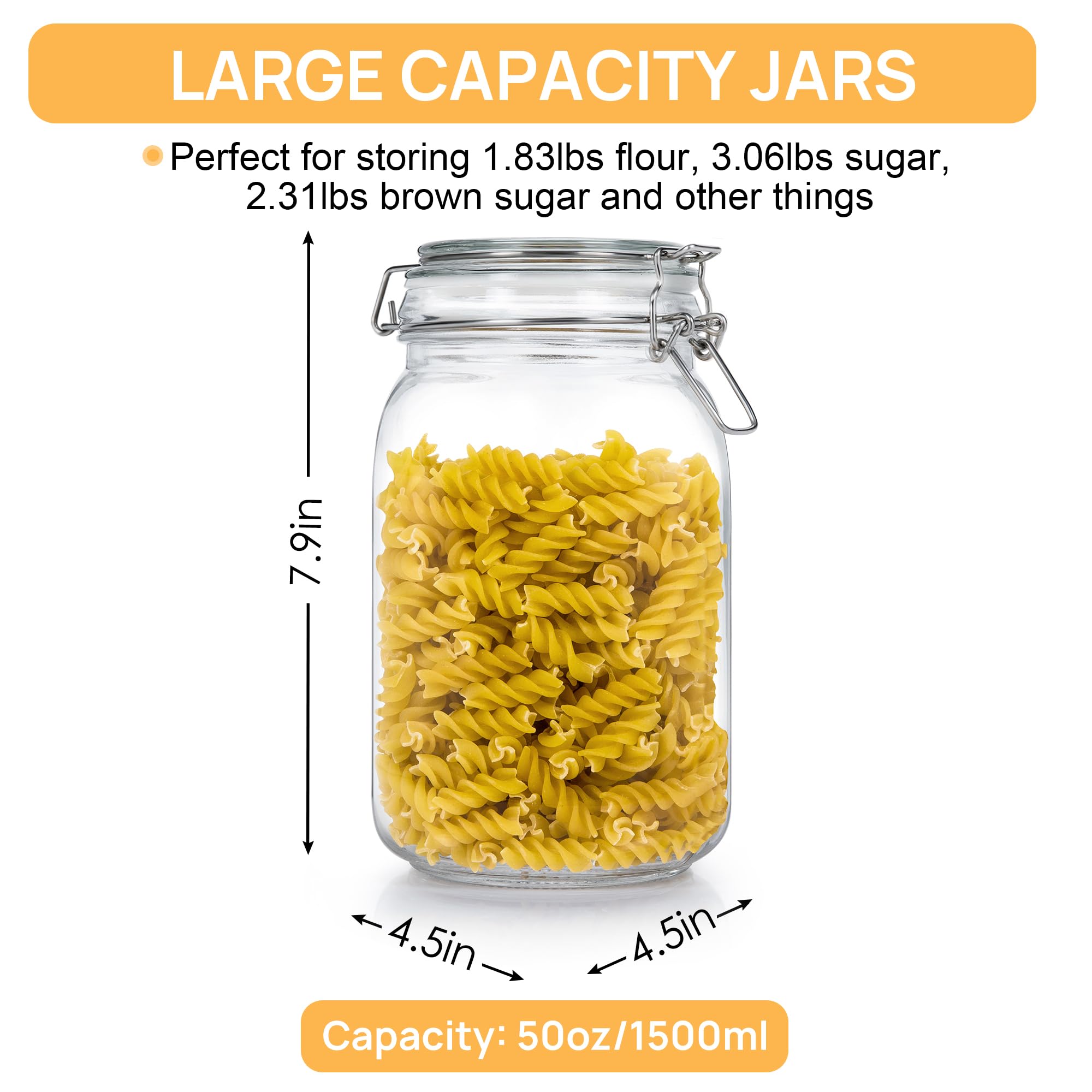 CHEFSTORY 50oz jar lid closeup shows airtight seal for freshness.