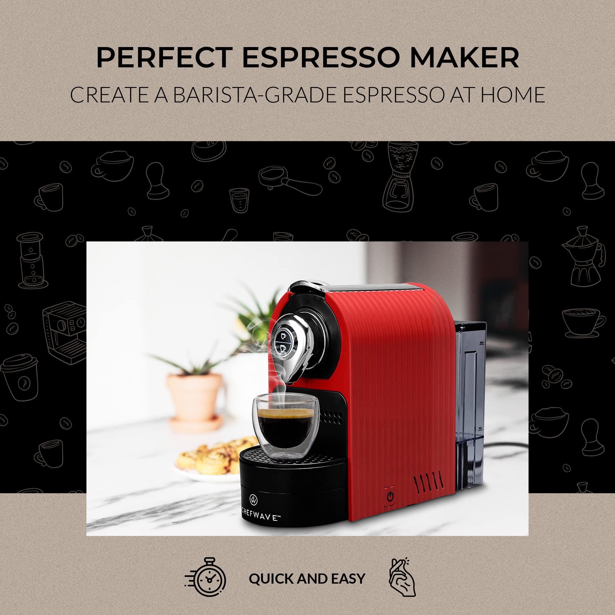 ChefWave Espresso Machine removable drip tray enables quick cleaning.