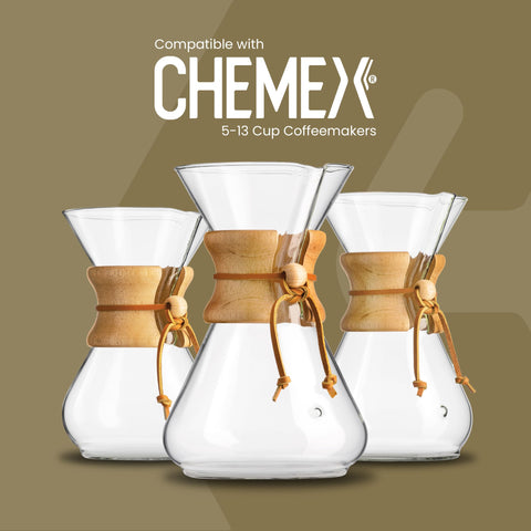 Folded filter demonstrated for proper cone fit in CHEMEX brewers.