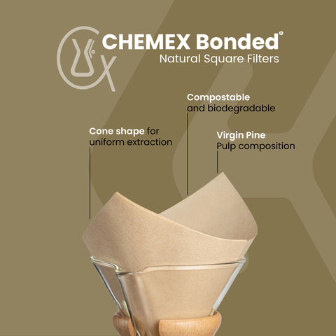 Chemex Bonded Filter natural square 100ct closeup shows thicker fibers for cleaner pours.