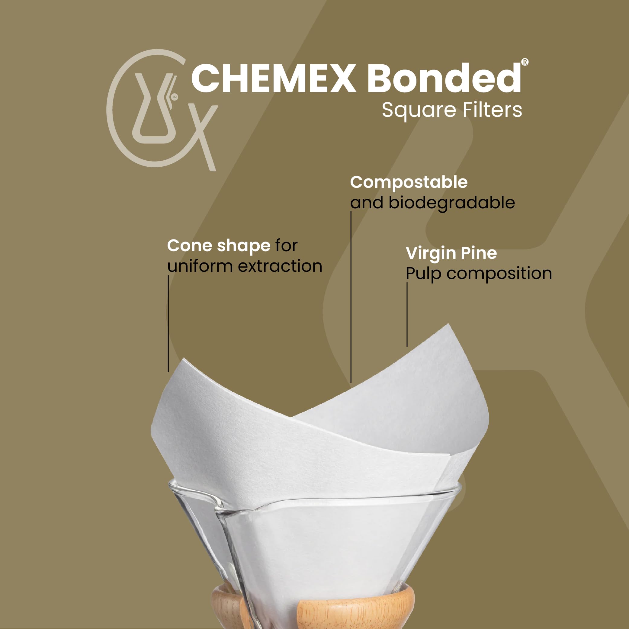 Chemex Bonded Filter square 100 ct closeup of filter paper texture for uniform extraction