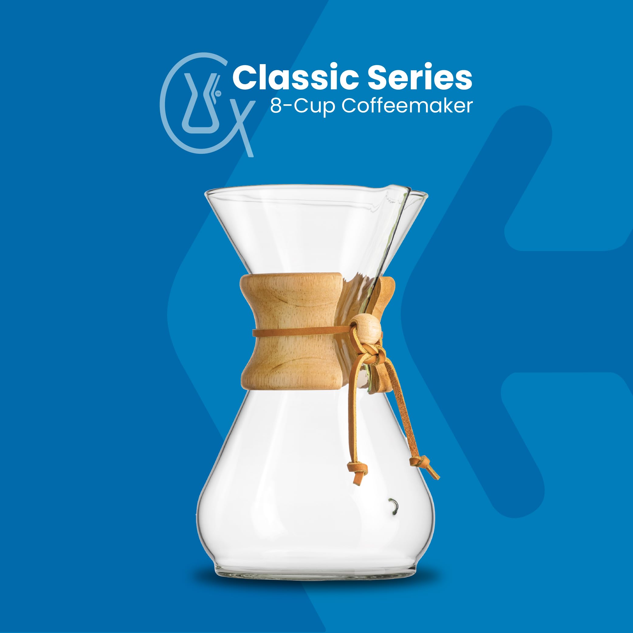 Chemex Classic 8-Cup glass body image highlights odor-resistant borosilicate glass