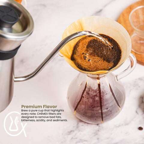 Chemex coffeemaker shown with Circle filter installation.