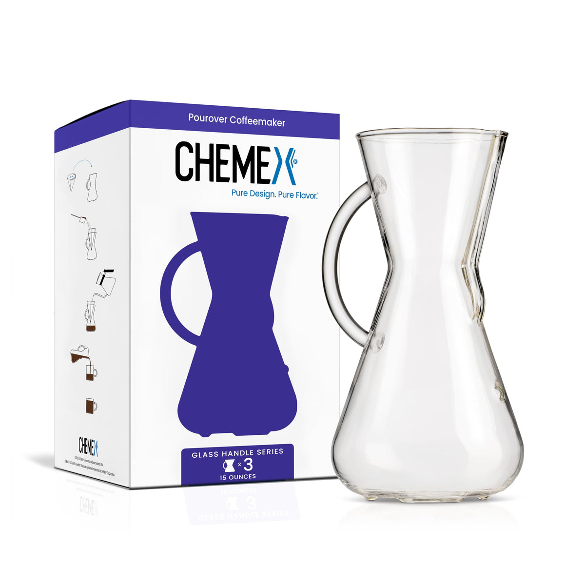 Chemex pour-over glass coffeemaker 3-cup in action for a clean, flavorful brew