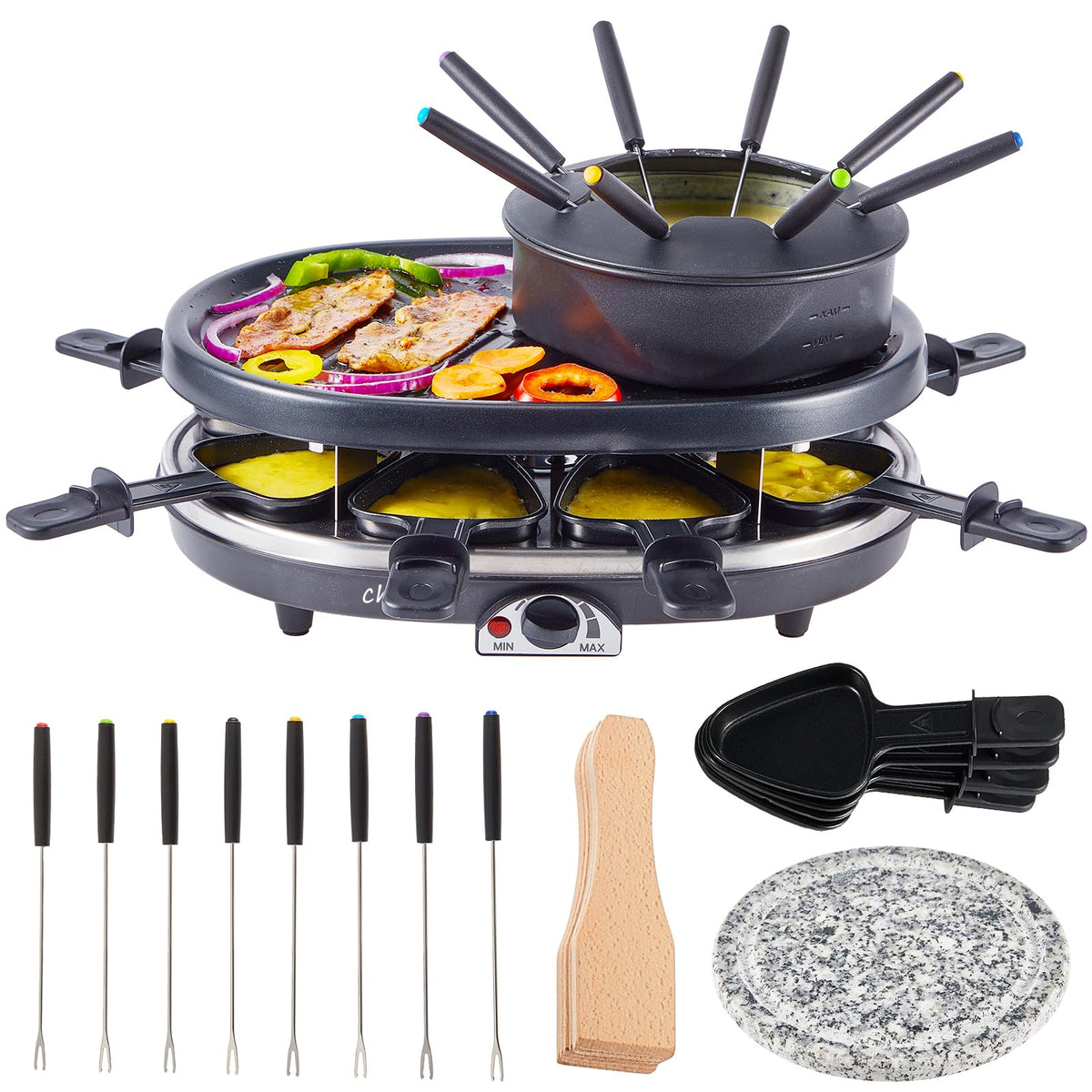 CHENDY electric fondue pot set package shown with full 3-in-1 system for gatherings