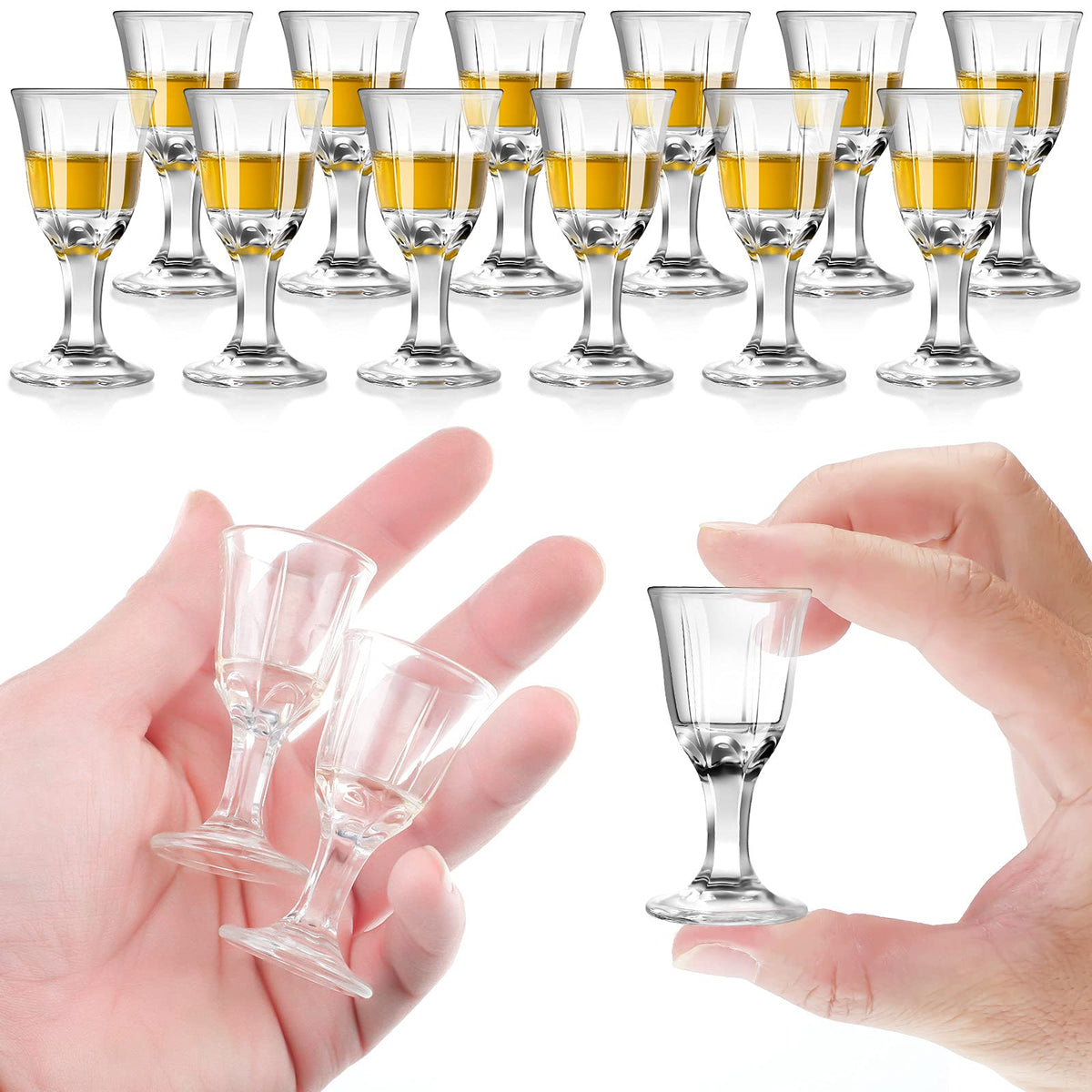 CHENGU 12-piece mini shot glasses set with a stable base for easy serving.
