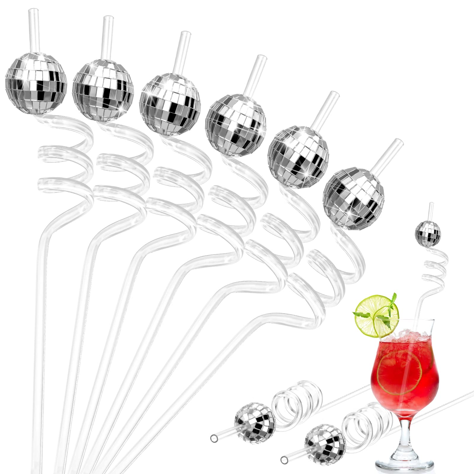 CHENGU 24-sets disco ball straw for retro party decor and sparkling drinks