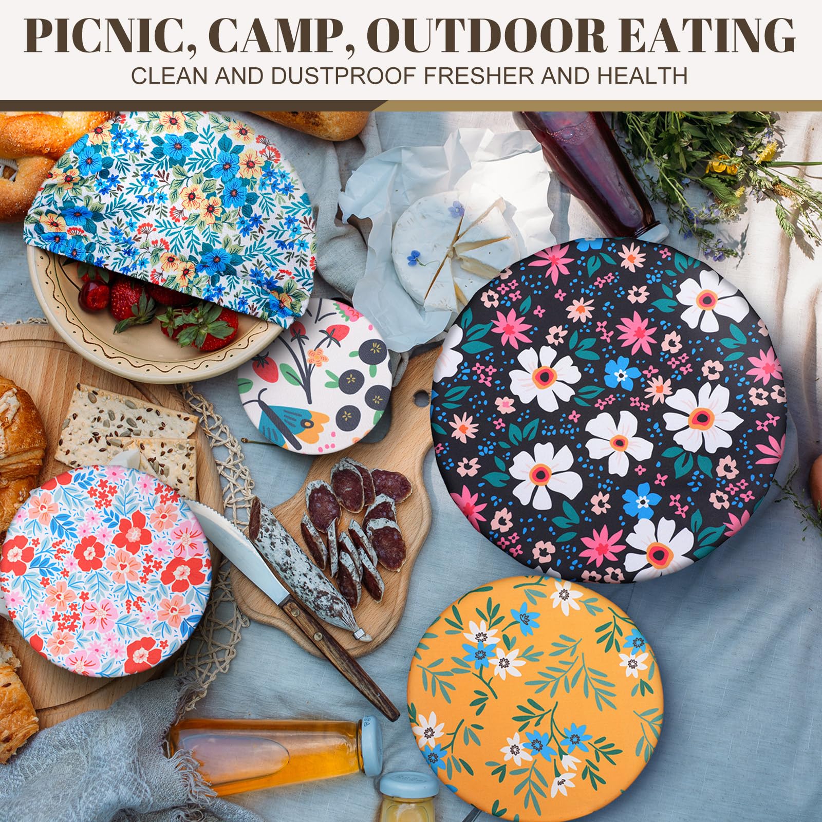 CHENGU patterned fabric lids brighten the kitchen while preserving leftovers.