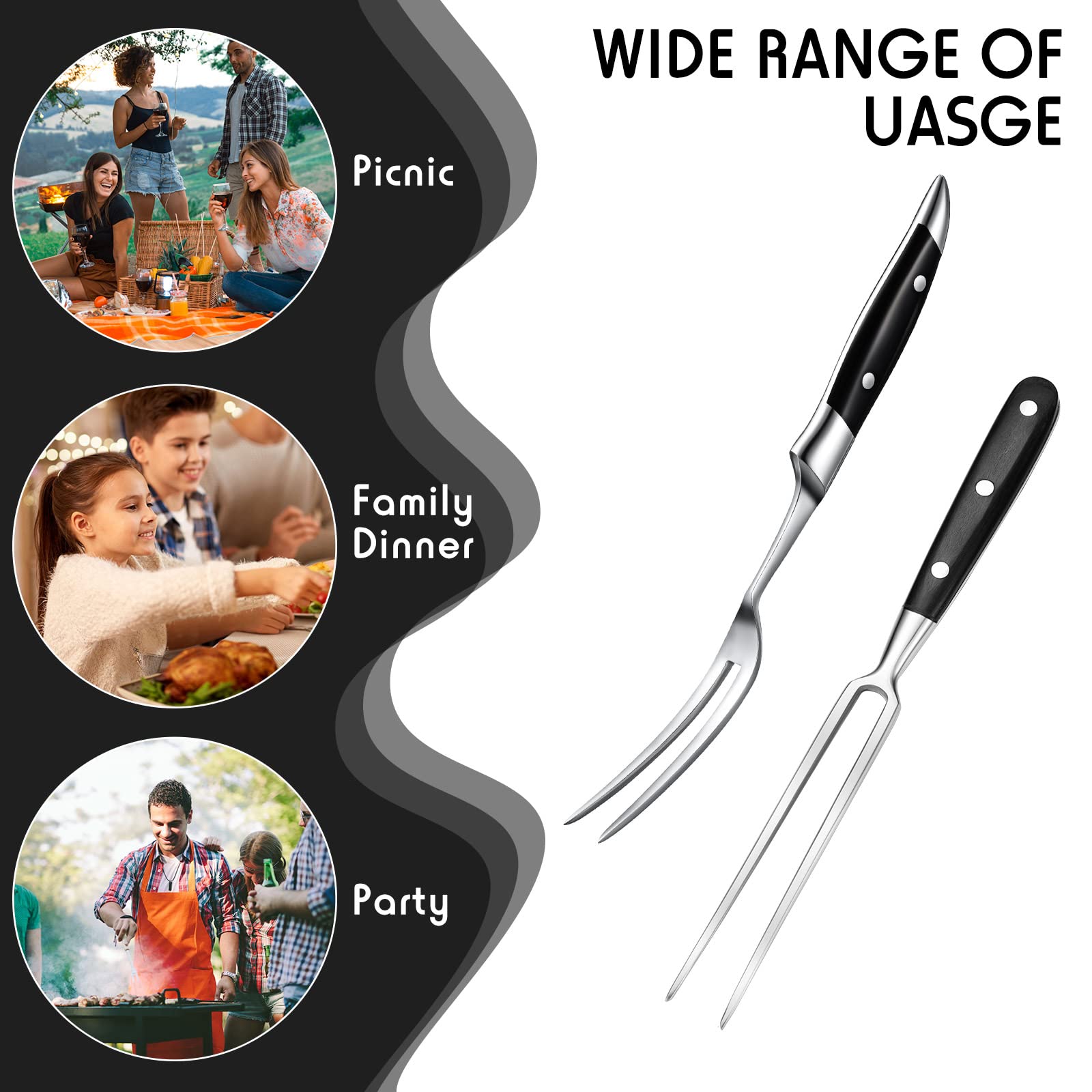 CHENGU durable stainless steel carving fork ready for family barbecues.