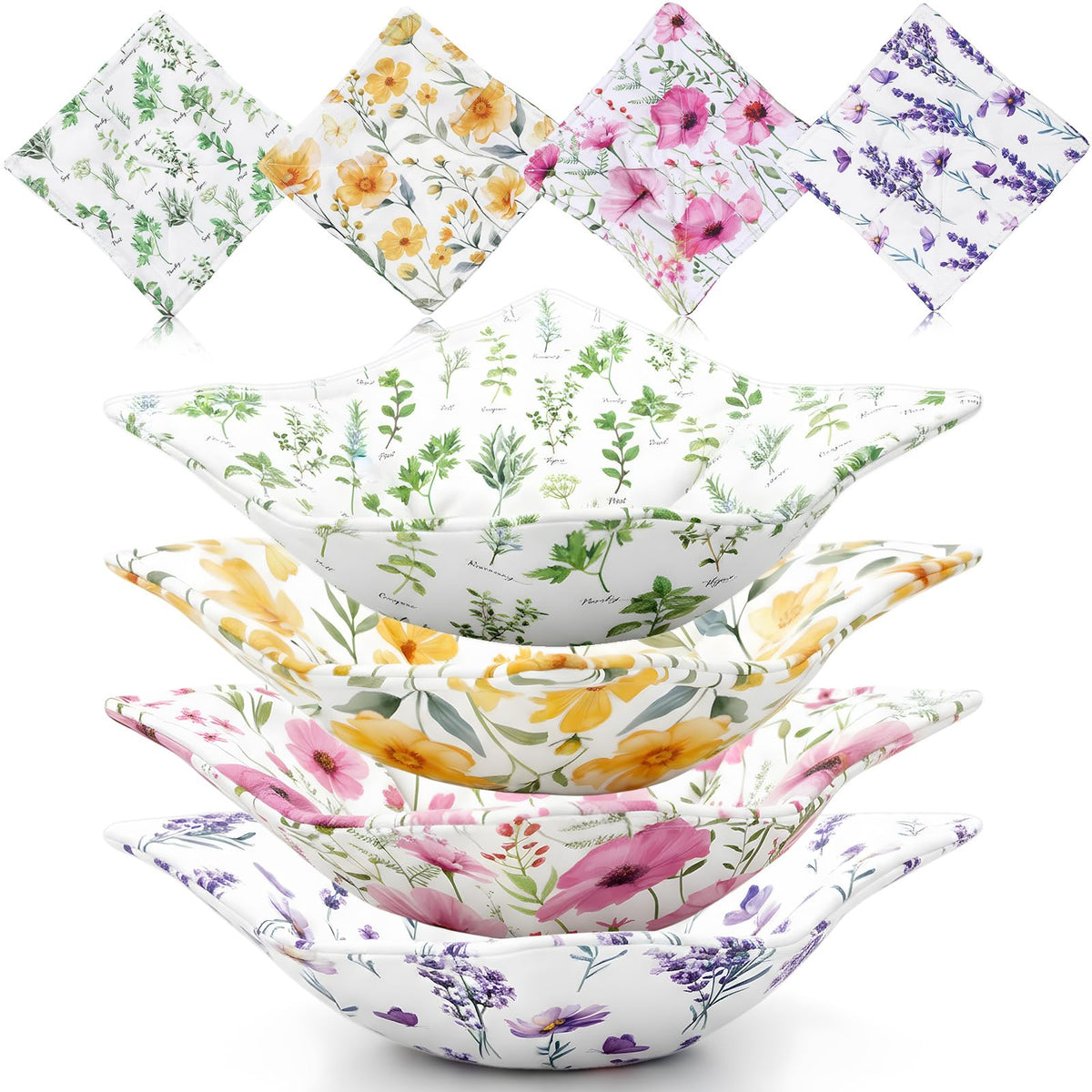 Chengu floral bowl cozy green protects hands while handling hot bowls.
