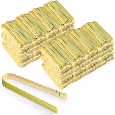 CHENGU mini bamboo tongs, 4inch disposable for quick serving.