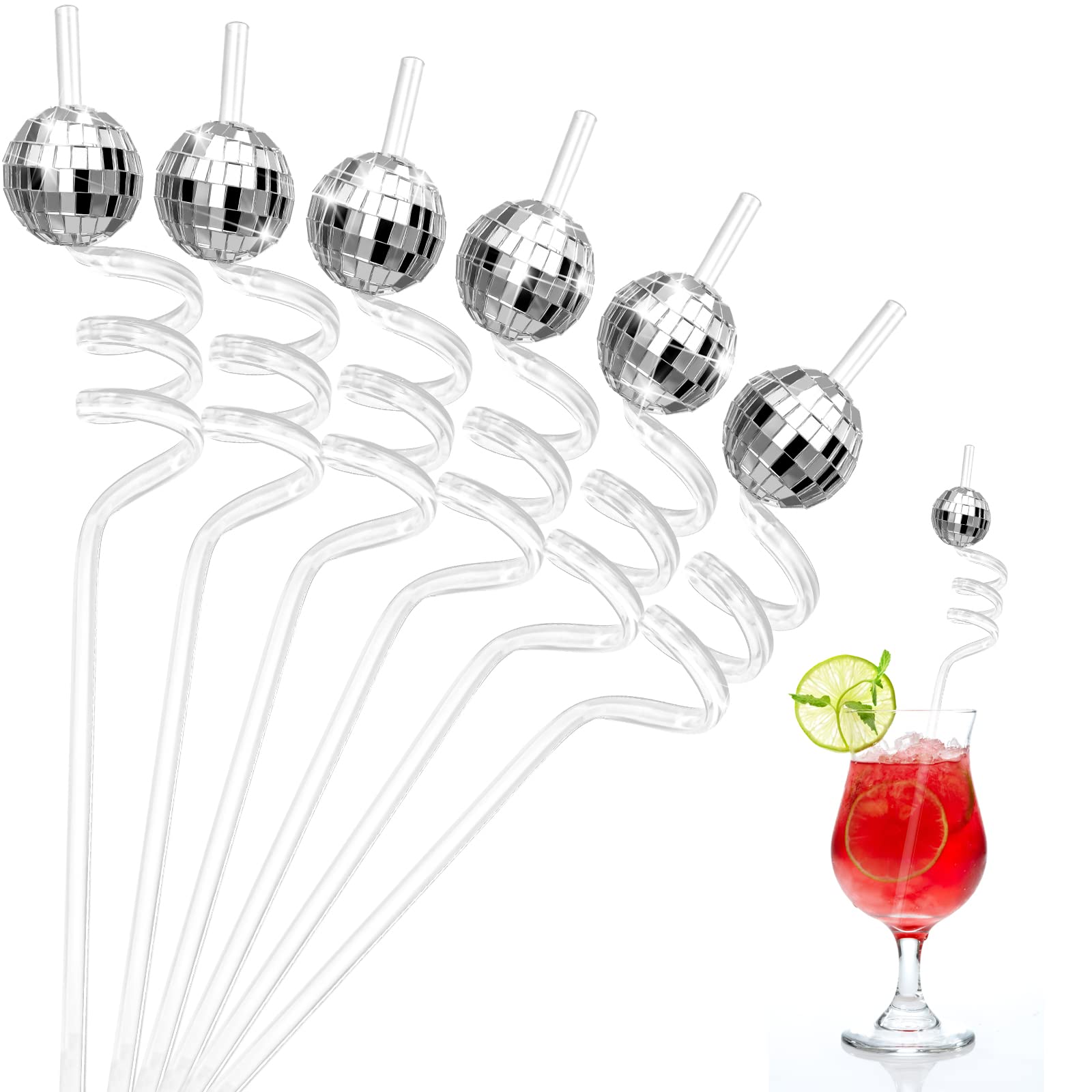 CHENGU mirror disco ball straw set with reflective facets for dazzling party decor