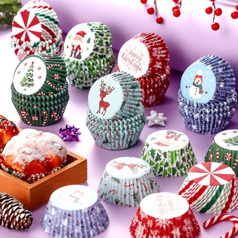 CHENGU multicolor Christmas cupcake liners add vibrant contrast to desserts.