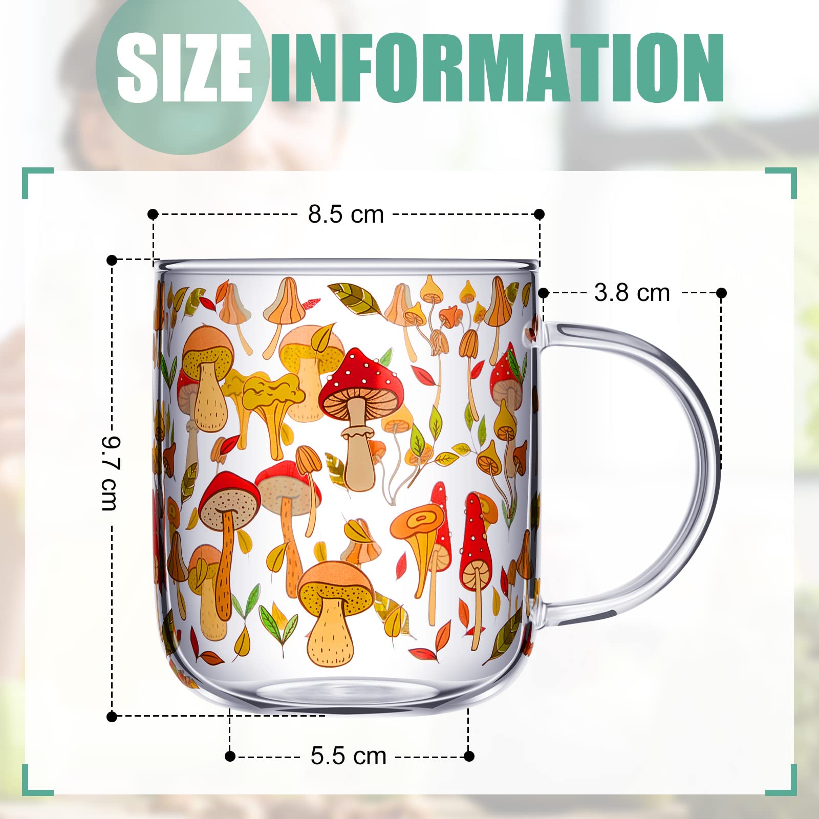 CHENGU mushroom pattern glass cup with fade-resistant print.