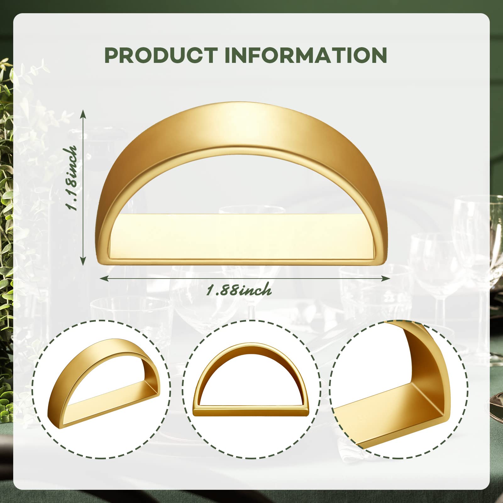 CHENGU stainless steel napkin rings in matte gold for a sophisticated dining table.
