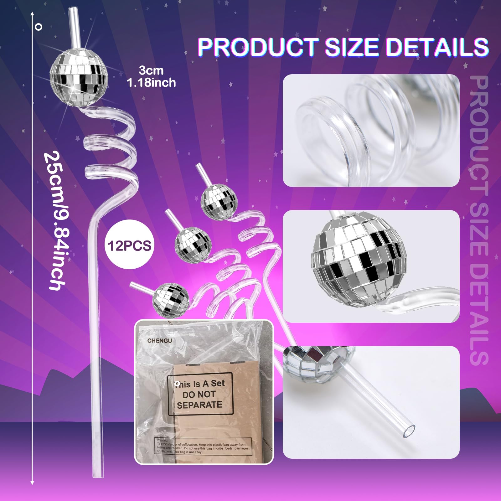 CHENGU reusable PET disco ball straw, safe and stylish