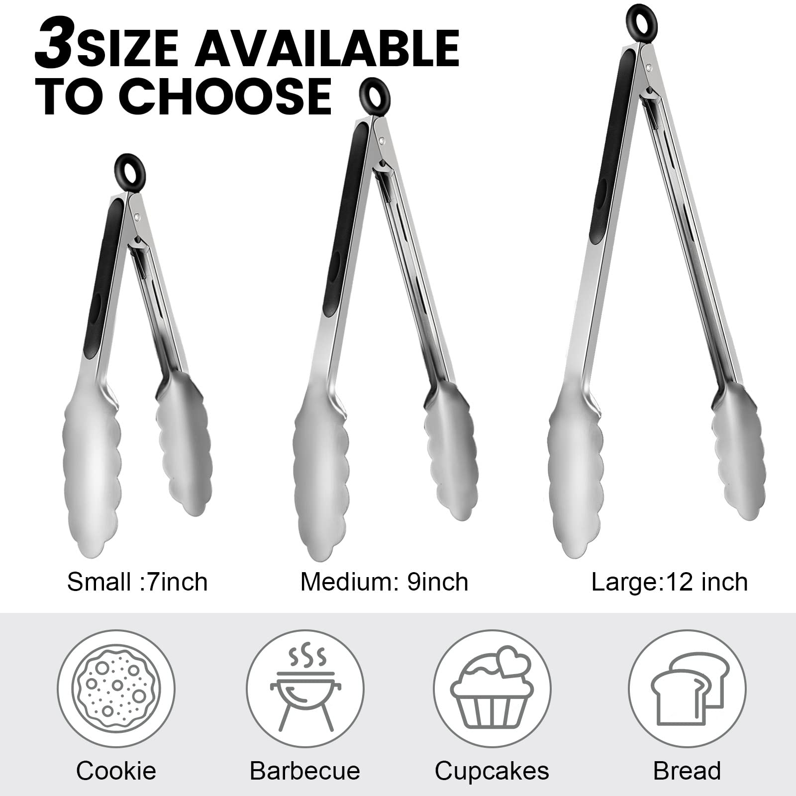 Chengu 9-inch stainless steel tongs ideal for versatile kitchen tasks.