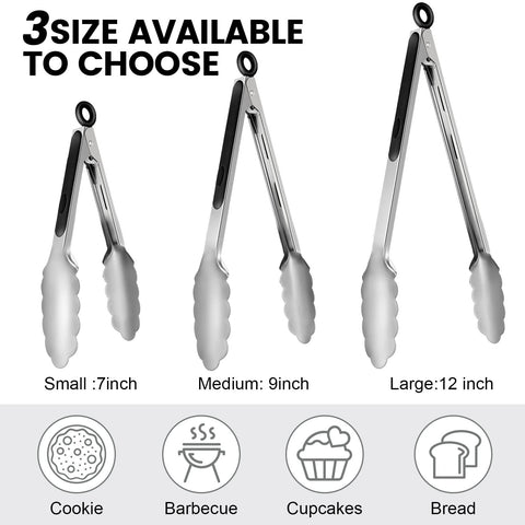 Chengu 9-inch stainless steel tongs ideal for versatile kitchen tasks.