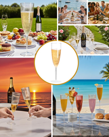 Cheoshyo clear disposable champagne glasses with 6 oz capacity for weddings