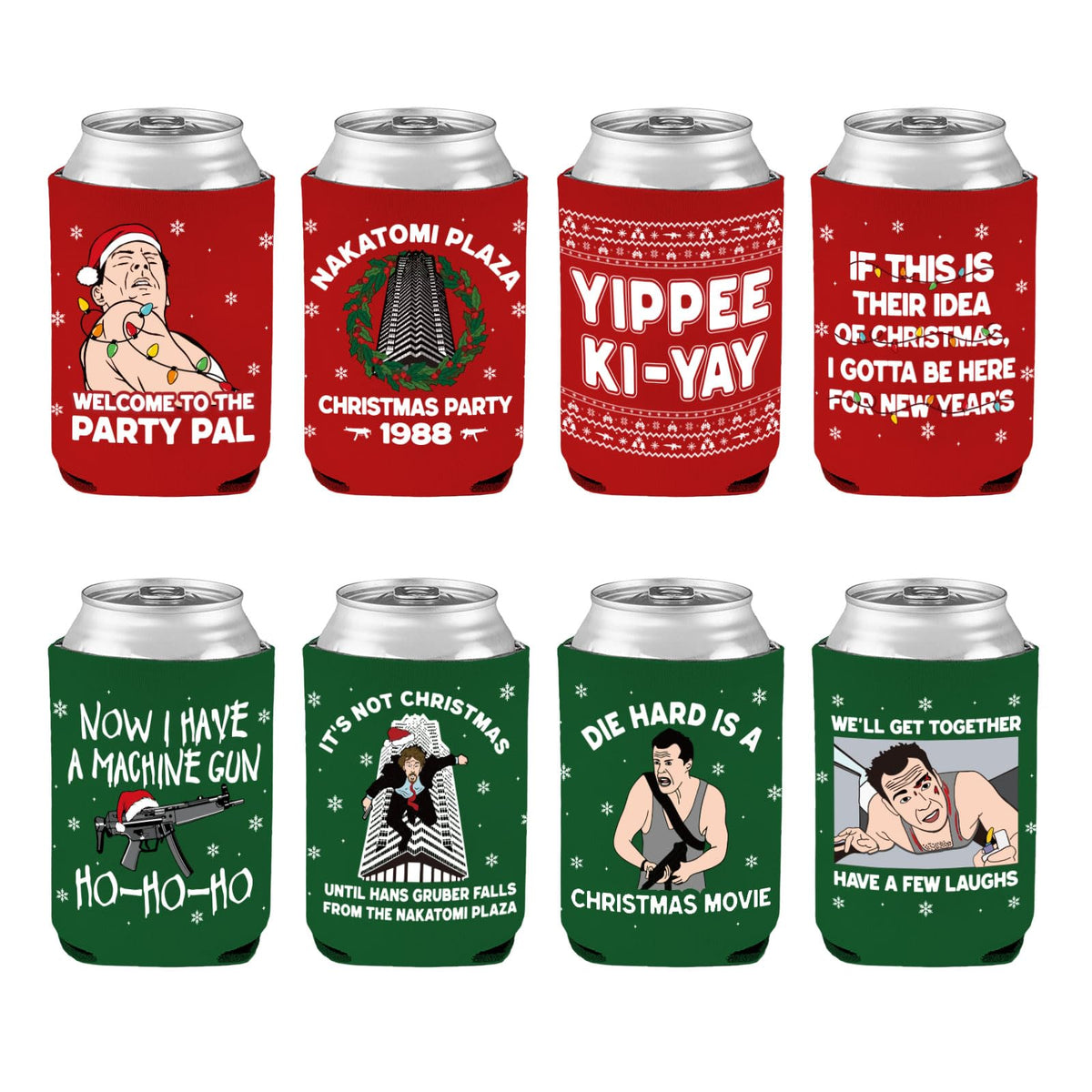 Cheroloven Die Hard can cooler sleeve featuring Nakatomi Plaza design keeps drinks icy cold.
