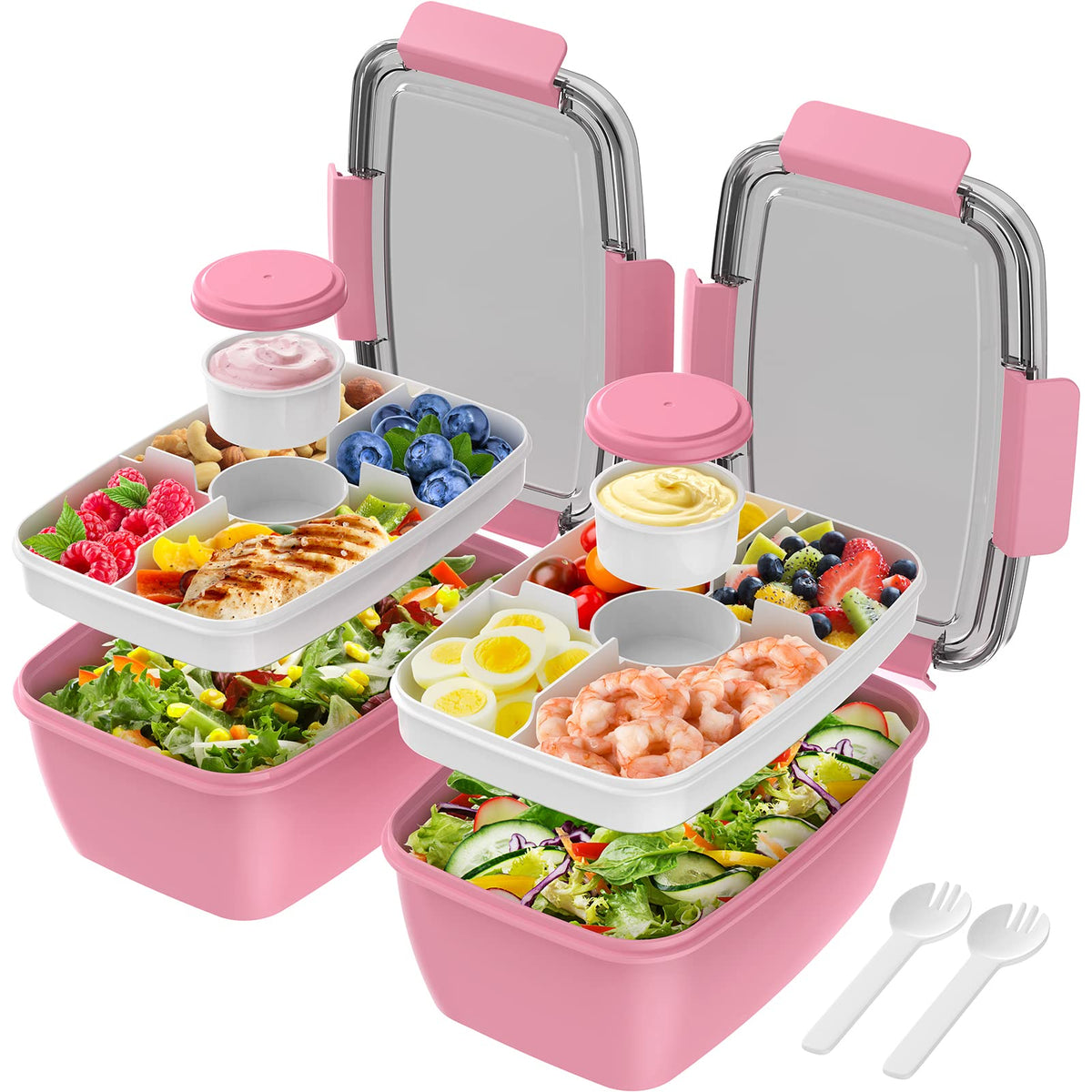 Cherrysea 2Pack pink salad lunch container with 68-ounce capacity for meals on the go.