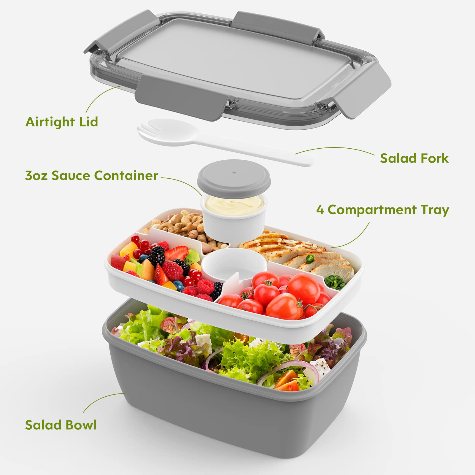 Cherrysea 2Pack 68oz salad bowl supports balanced meals for work, school, or travel