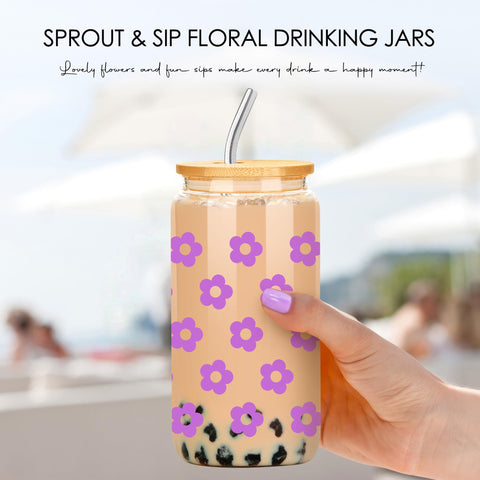 CHESACE retro floral glass cup for daily drinks