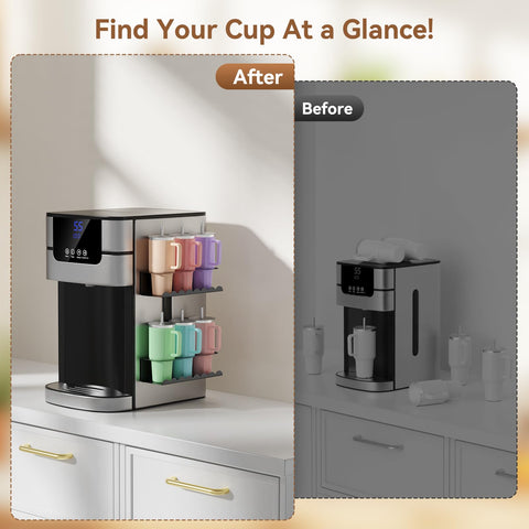 Chewlish water bottle organizer expands storage on cabinets and appliances.