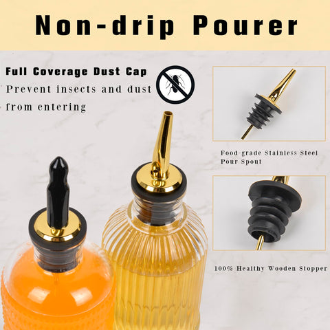 Rustproof metal spouts and dust caps maintain cleanliness and flavor