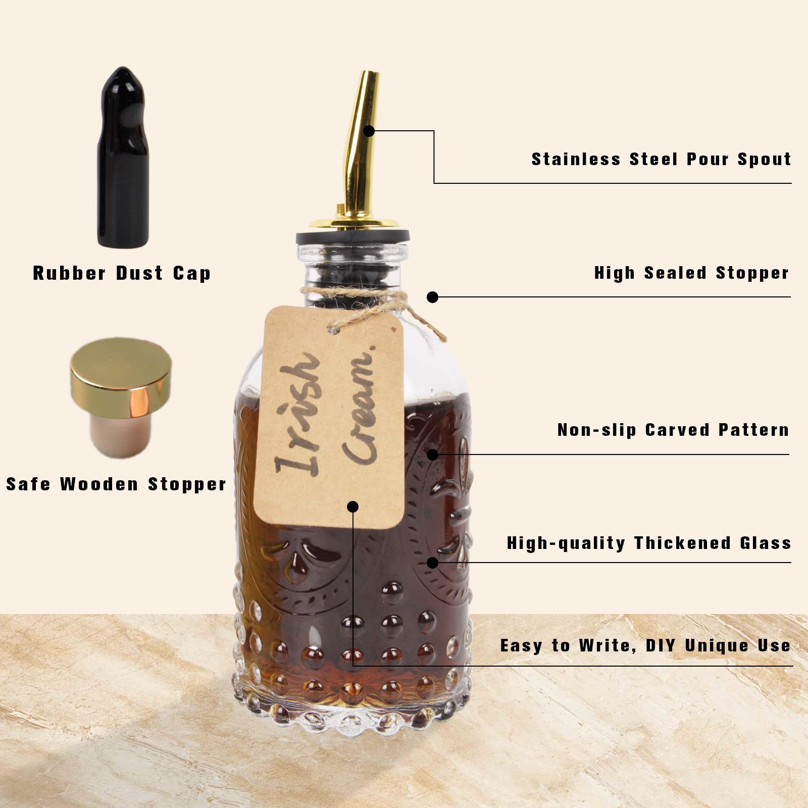 ChezMax glass bottles with wooden stoppers sealing flavors